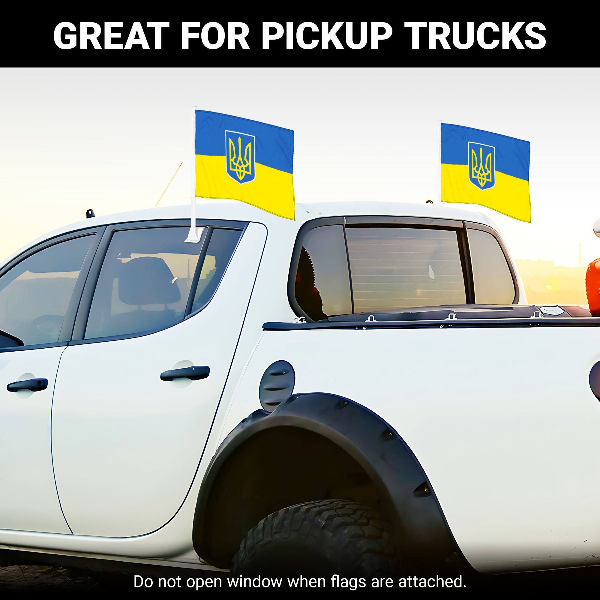 GREAT FOR PICKUP TRUCKS

Do not open window when flags are attached.