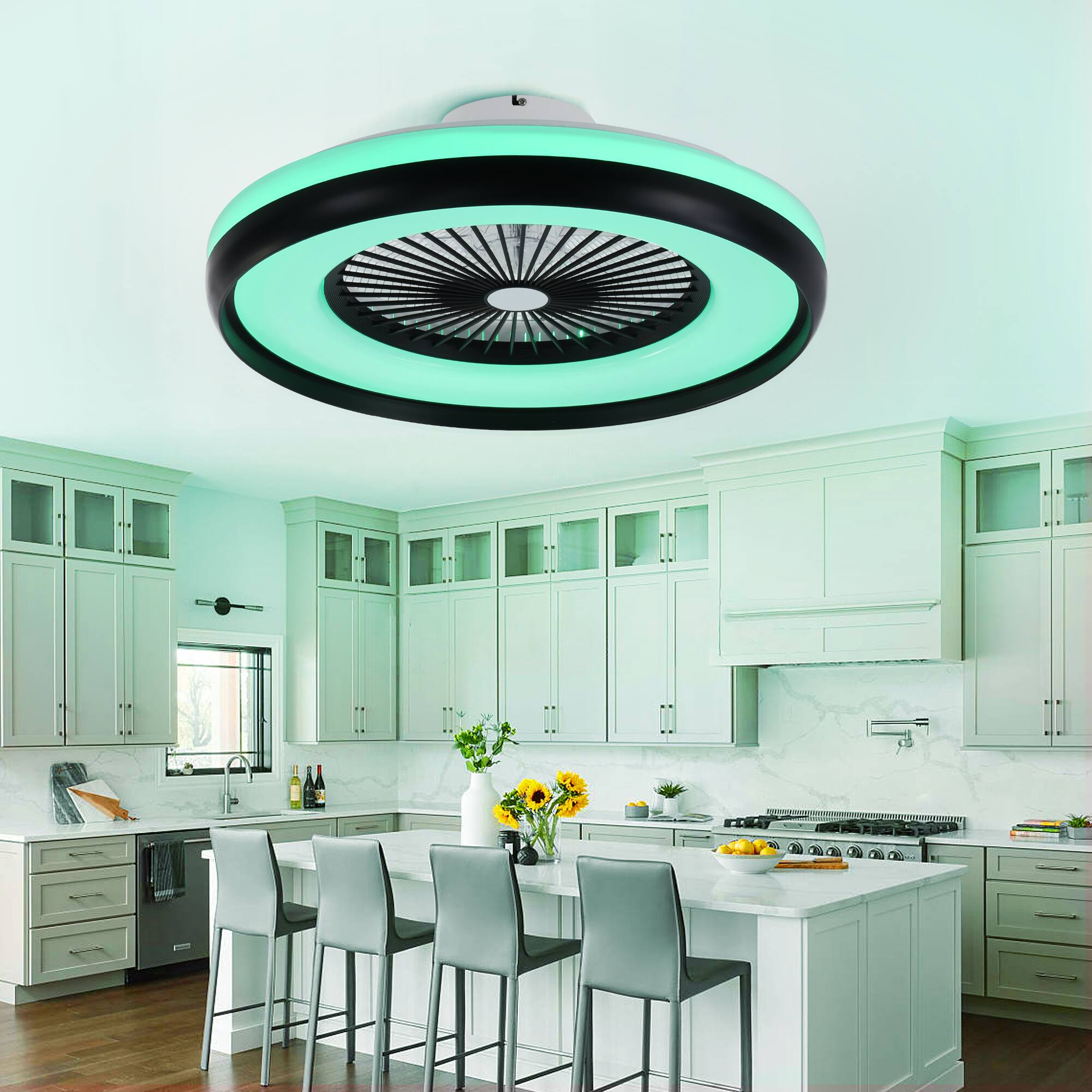 Alt View 6. Domanki - 24" Bladeless Ceiling Fan with RGB Light, Smart Modern Ceiling Fans with Voice/App/Remote Control - Black.