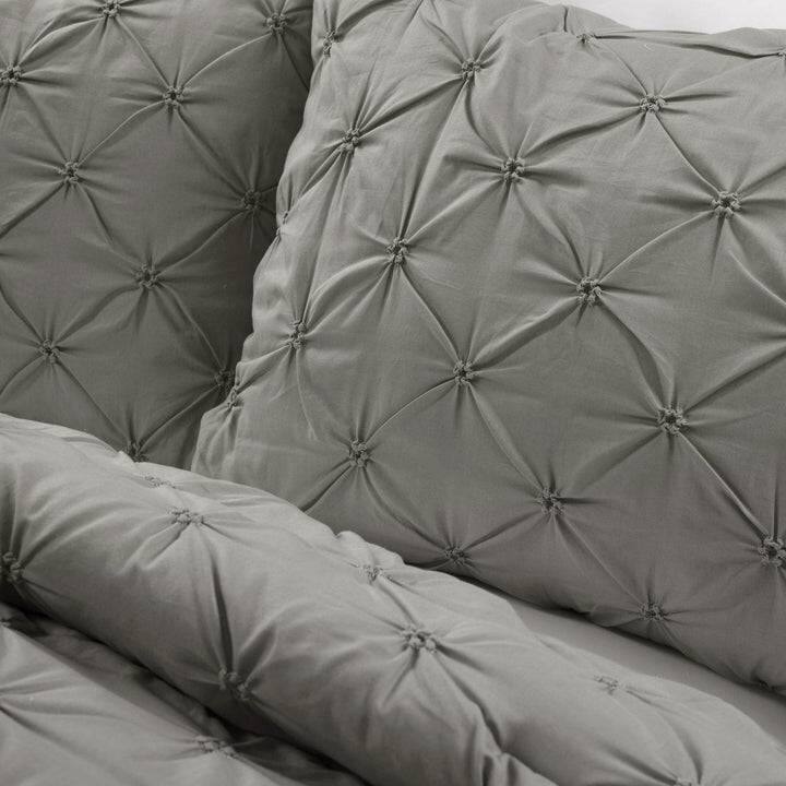 Left. Hivvago - Full/Queen size  Soft Pleated Grey Cotton 3 Piece Comforter Set - Grey.