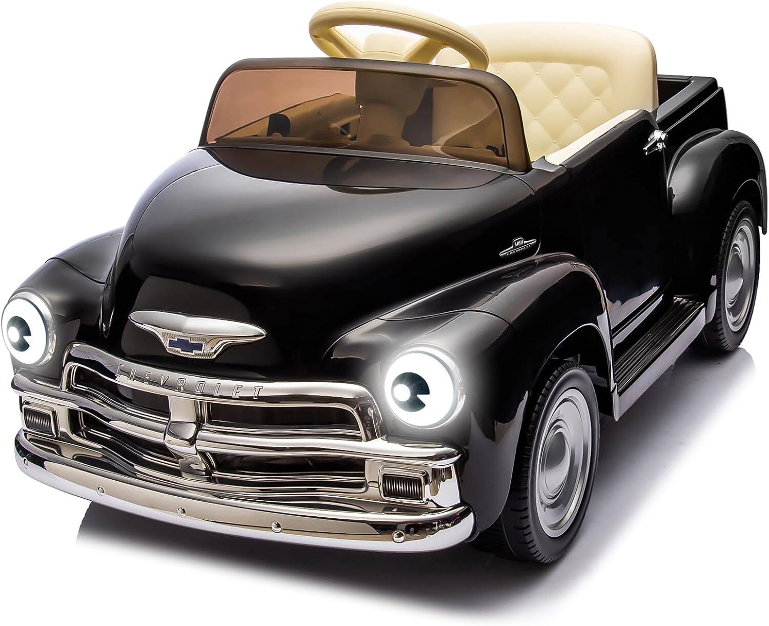 GARVEE - 12V Licensed Chevrolet Kids Ride-On Car, Electric Vehicle with Remote, 2 Speeds, LED Lights, Music & Seat Cushion - Black