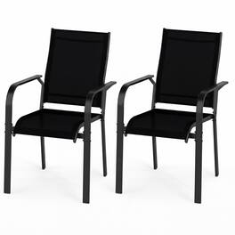 Costway - Patio Dining Chairs Set of 2 with Metal Frame, Breathable Mesh Fabric, Backrest - Black