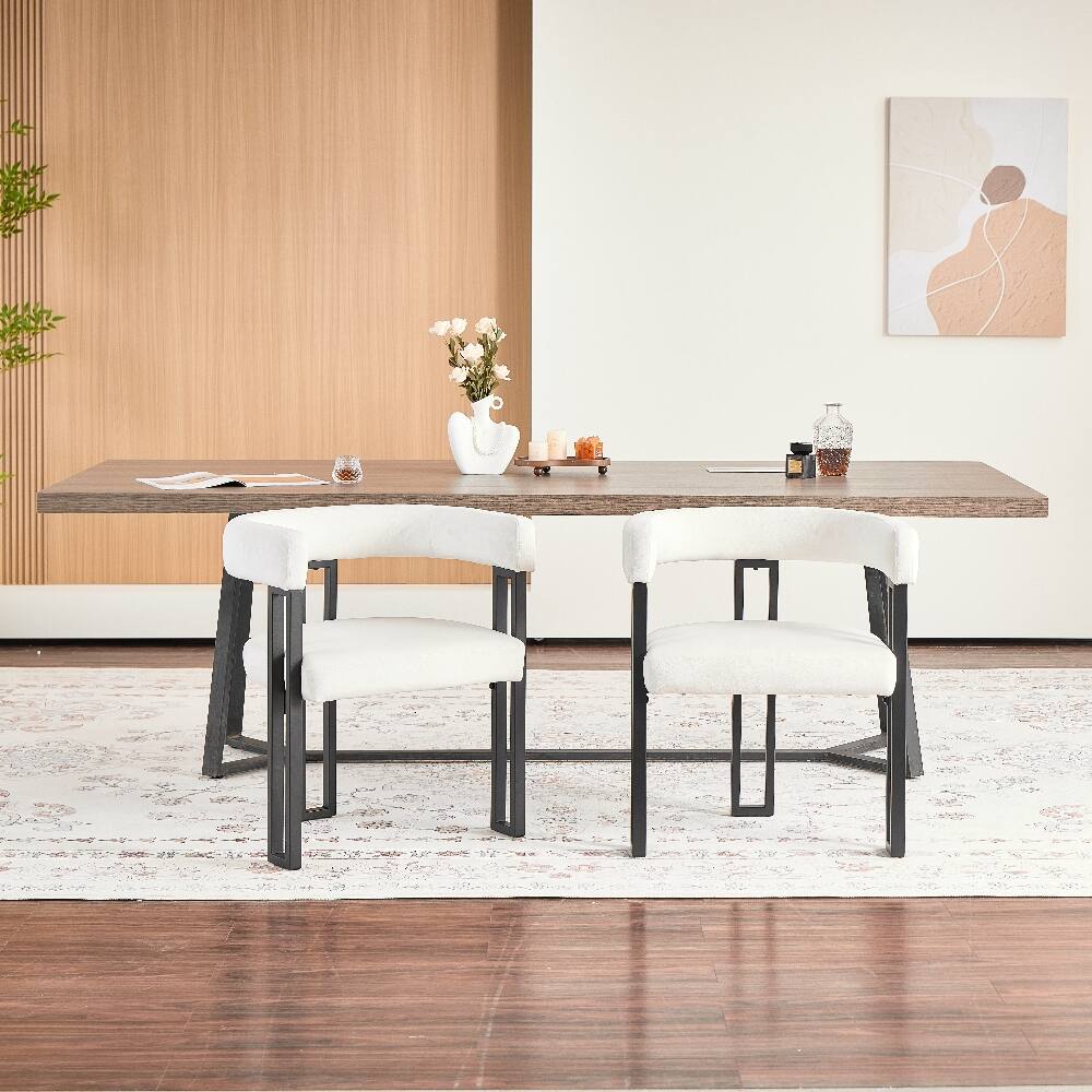 Left. Loheer - Loheer Upholstered Dining Chairs Set of 2 Beige Fabric Accent Armchairs Modern Side Chairs Black Metal Frame - Beige.
