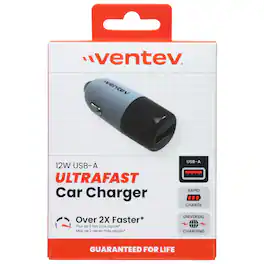 Ventev - 12W USB-A Single Port UltraFast Car Charger - Ultra-Compact - Gray/Black