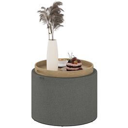 Homcom - Storage Ottoman with Flip Top Tray, Upholstered Fabric Foot Stool, Coffee Table with Hidden Compartment for Living Room - Dark Gray