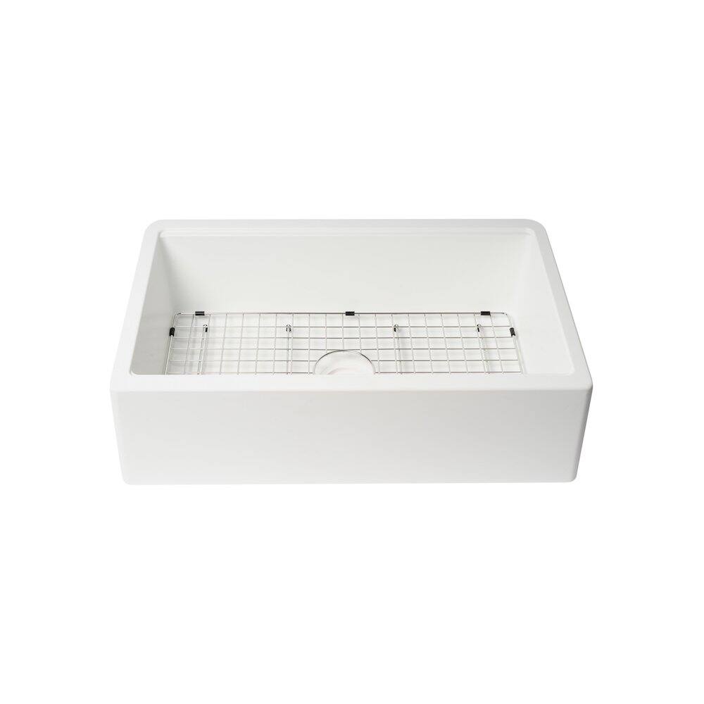 Back. Alfi - White 33" Granite Composite Single Bowl Drop In Farm Sink with Accessories - White.