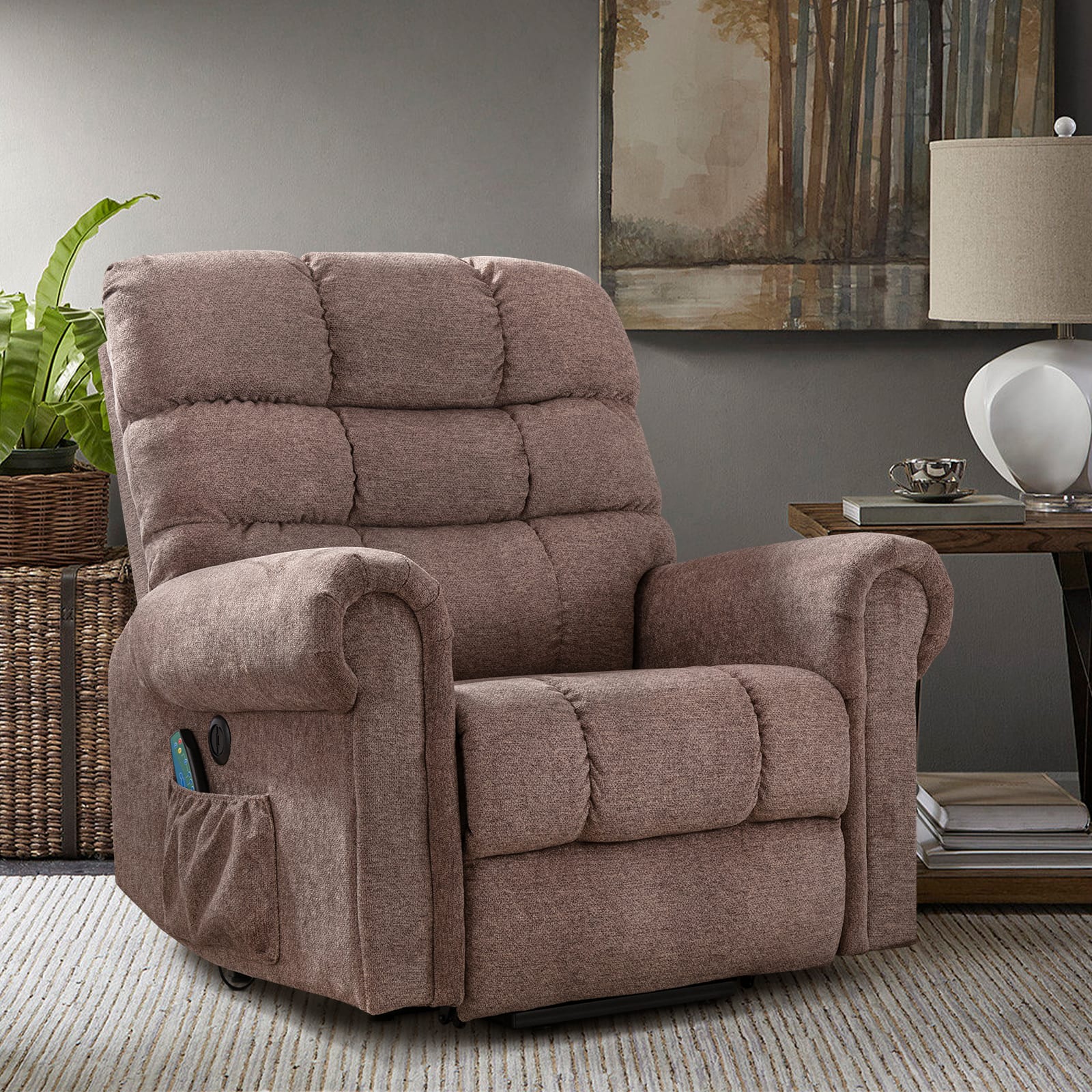Angle. Bestier - Fabric Power Lift Recliner with 8-Point Vibration Heating Massage and Rolled Handrail Assistance Recliner with USB,Taupe - Taupe.