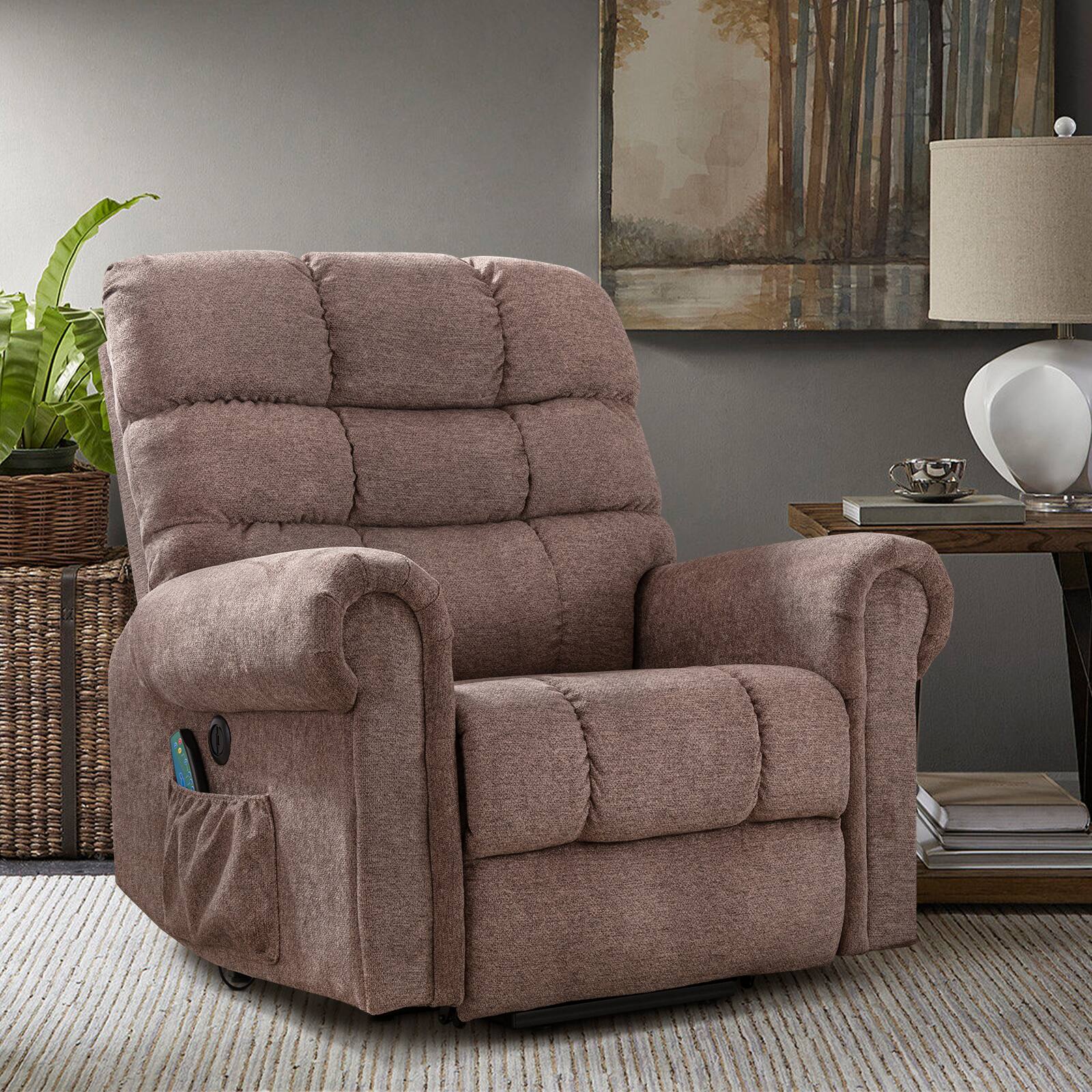 Angle. Bestier - Fabric Power Lift Recliner with 8-Point Vibration Heating Massage and Rolled Handrail Assistance Recliner with USB,Taupe - Taupe.