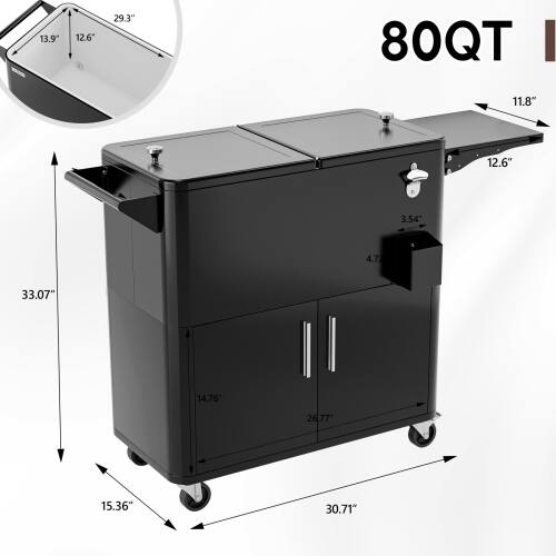 13.9" 12.6" 29.3"  
80QT  
11.8" 12.6" 3.54" 4.7"  
33.07" 14.76" 26.77" 15.36" 30.71"