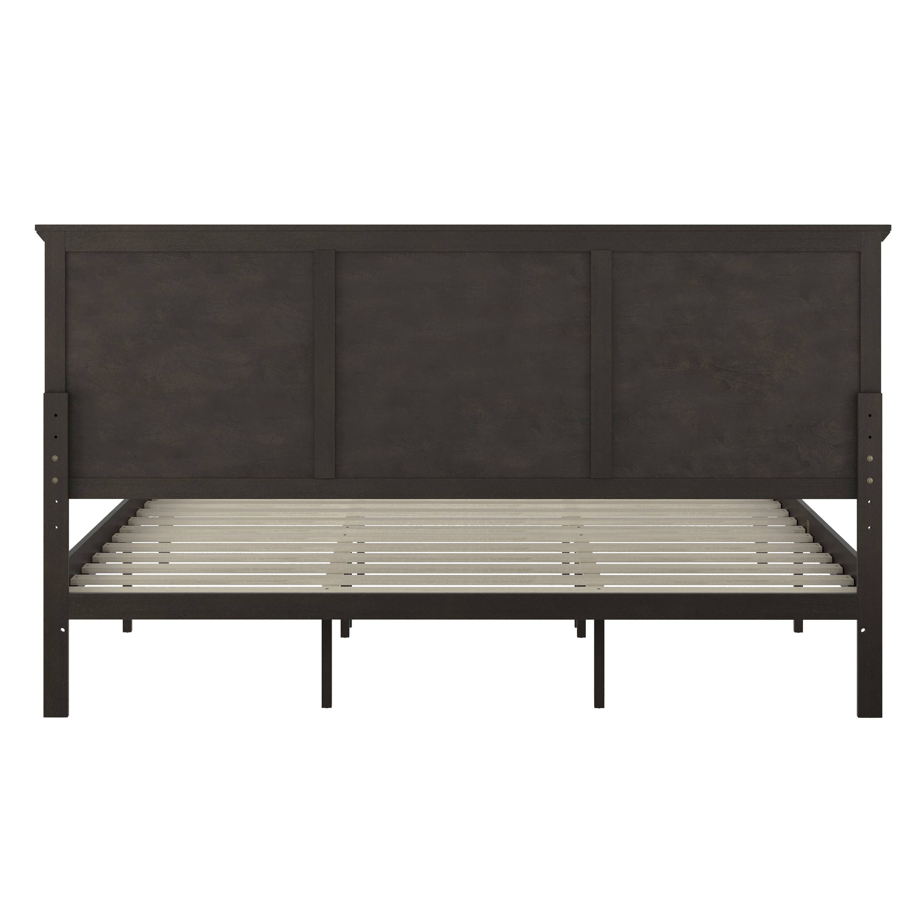 Back. Flash Furniture - Fiona Dark Gray King Size Solid Wood Platform Bed Frame with Headboard, Footboard, and Slatted Bottom - Gray.