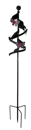 Compass Home - Metal Ribbon Pink Butterfly Wind Spinner Garden Stake - Black