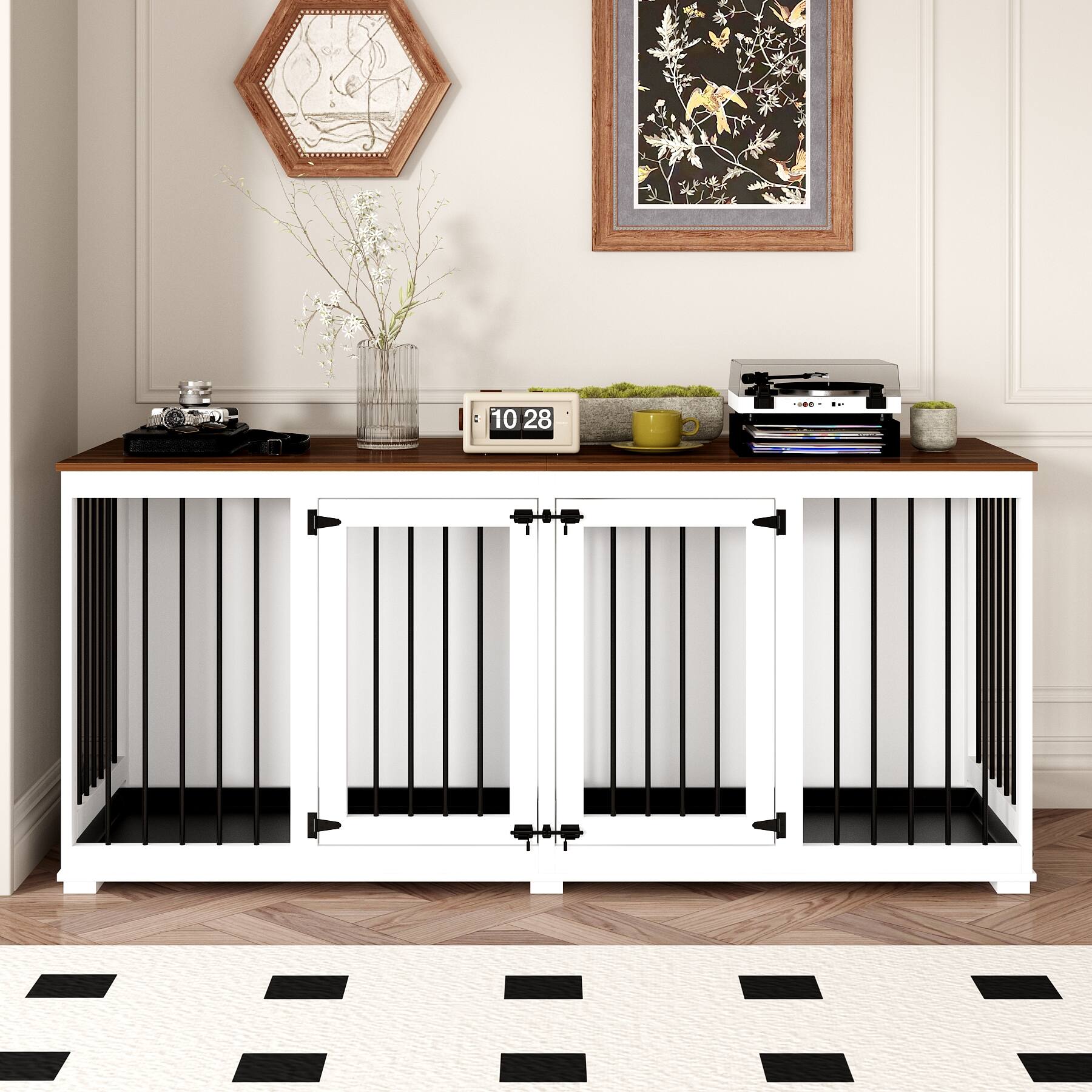 Alt View 8. FUFU & GAGA - 70.9" Multi-Dog Crate Console Table - Space-Saving Pet Home w/ Slide-Out Tray & Raised Base.