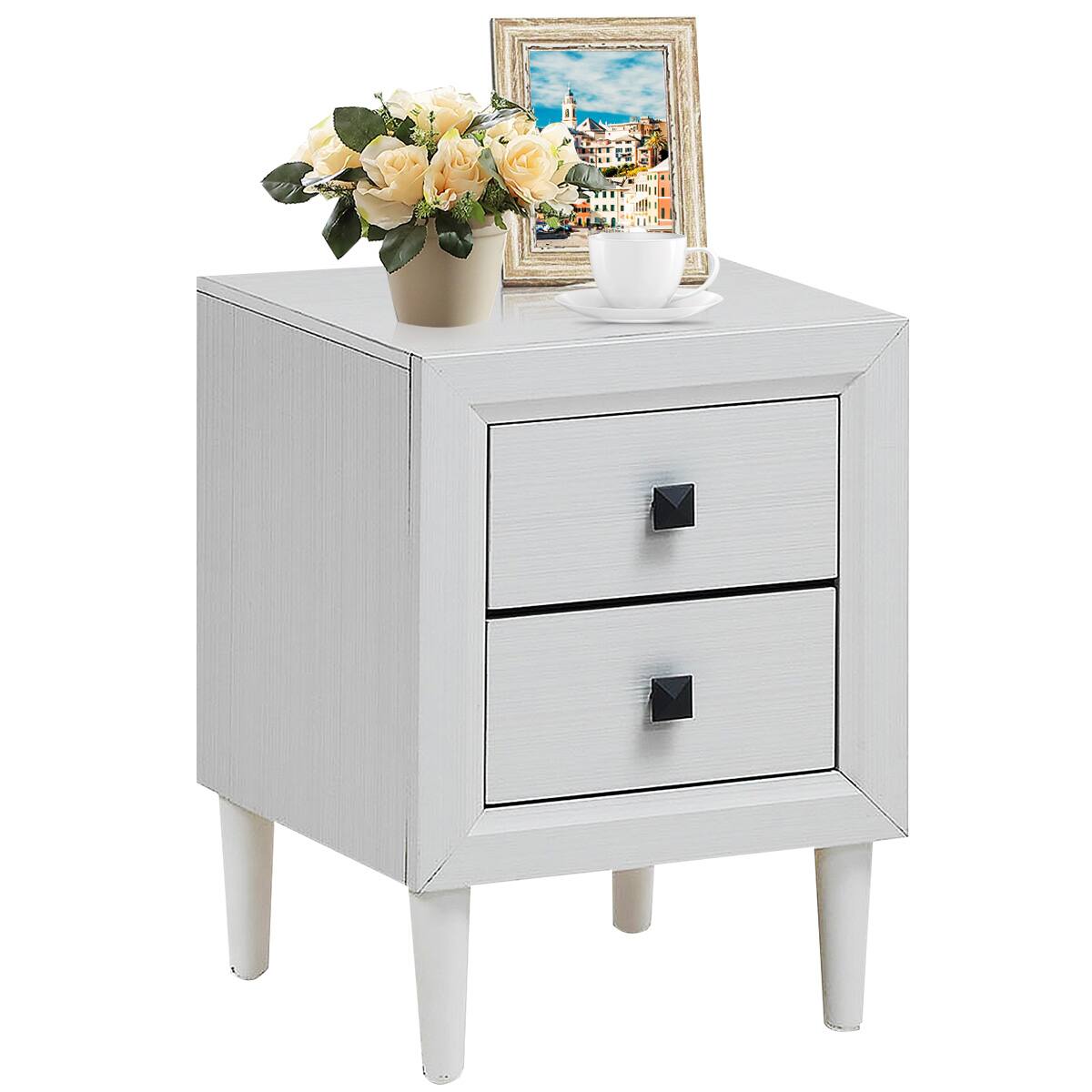 Alt View 20. Costway - Nightstand End Bedside Coffee Table Wooden Leg Storage Drawers - White.