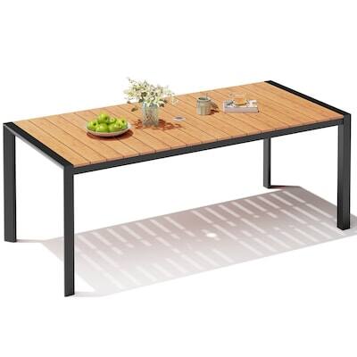 Alt View 5. Crestlive Products - Crestlive Products 72in Large Patio Plastic Wood Top Aluminum Outdoor Dining Table 32.8inWx70.87inL Umbrella Hole - Brown.