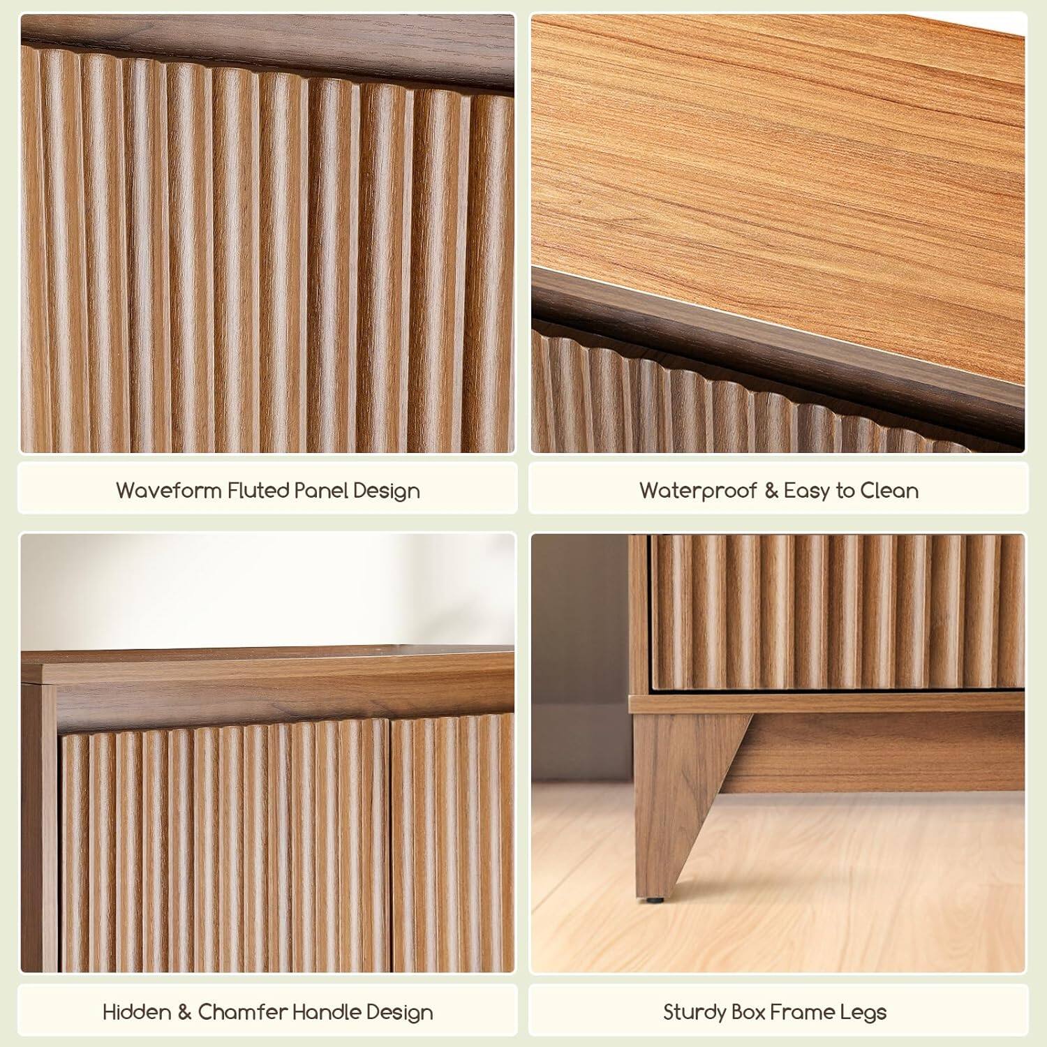 - Waveform Fluted Panel Design
- Waterproof & Easy to Clean
- Hidden & Chamfer Handle Design
- Sturdy Box Frame Legs