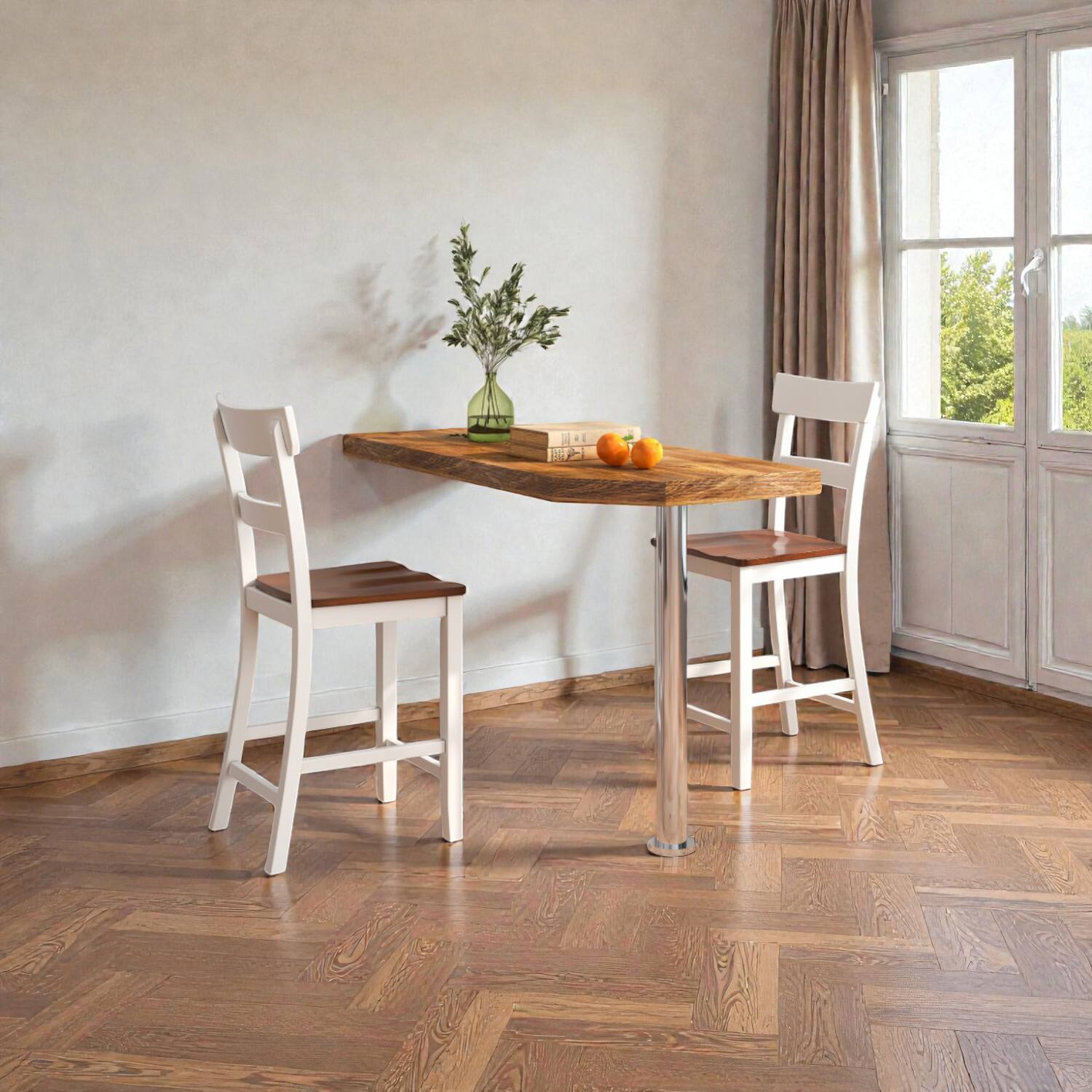 Hivvago Two Rustic Dining Bar Stools Featuring Sturdy Rubber Wood ...