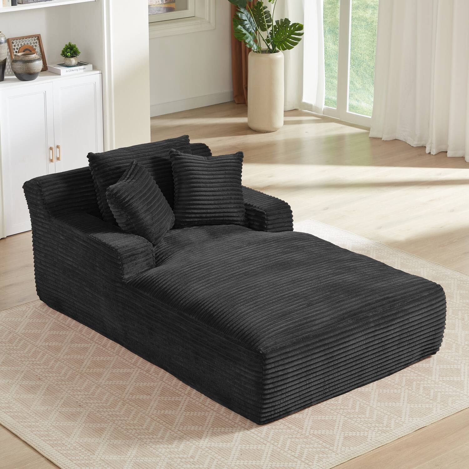 Alt View 1. Chic Crate - Plush Corduroy Cloud Floor Sofa Bed for Living Room - Black.