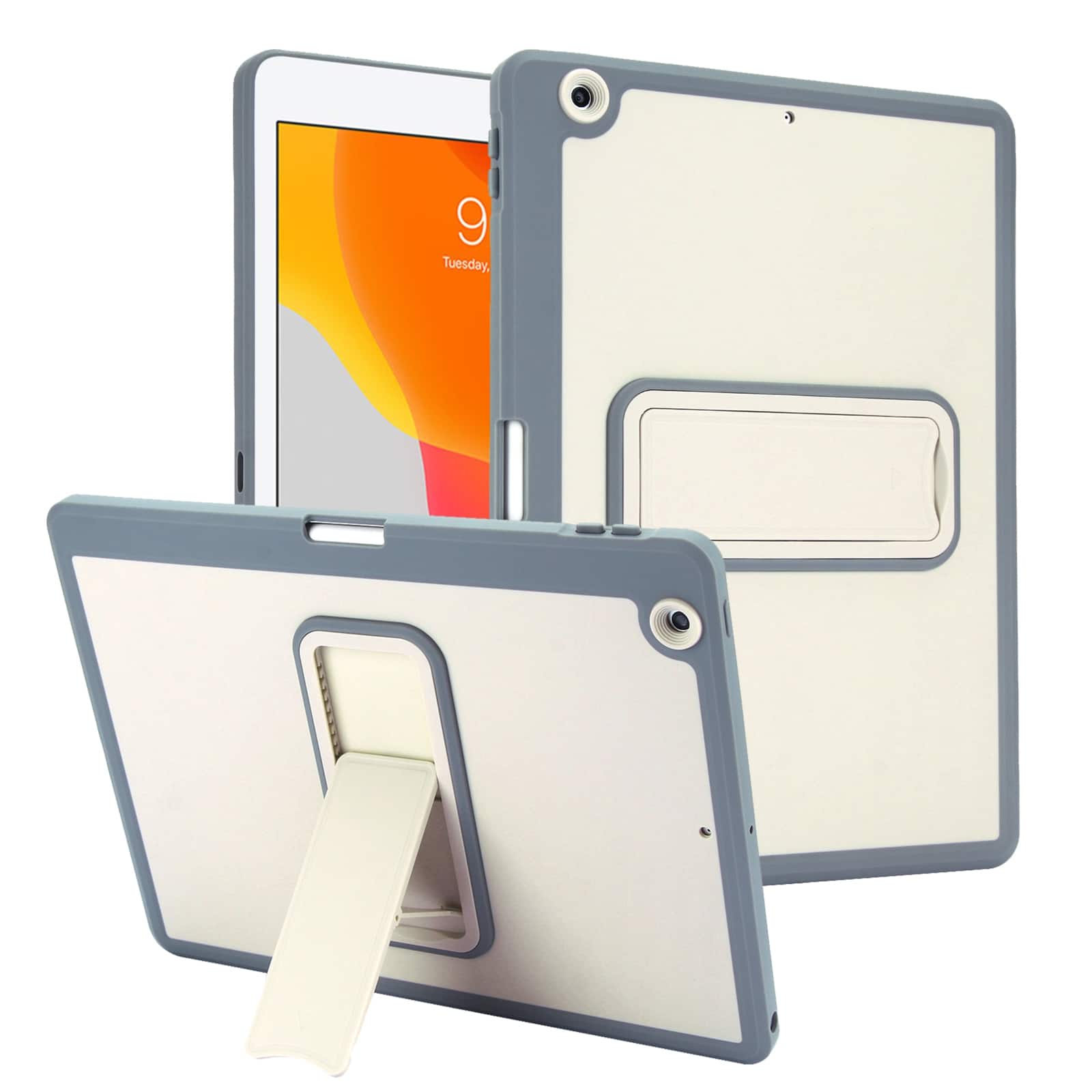UUCOVER - Shockproof TPU Case for iPad 9th 8th 7th Generation 10.2-inch (2021/2020/2019) Built-in Pen Holder Kickstand Back Cover - Beige