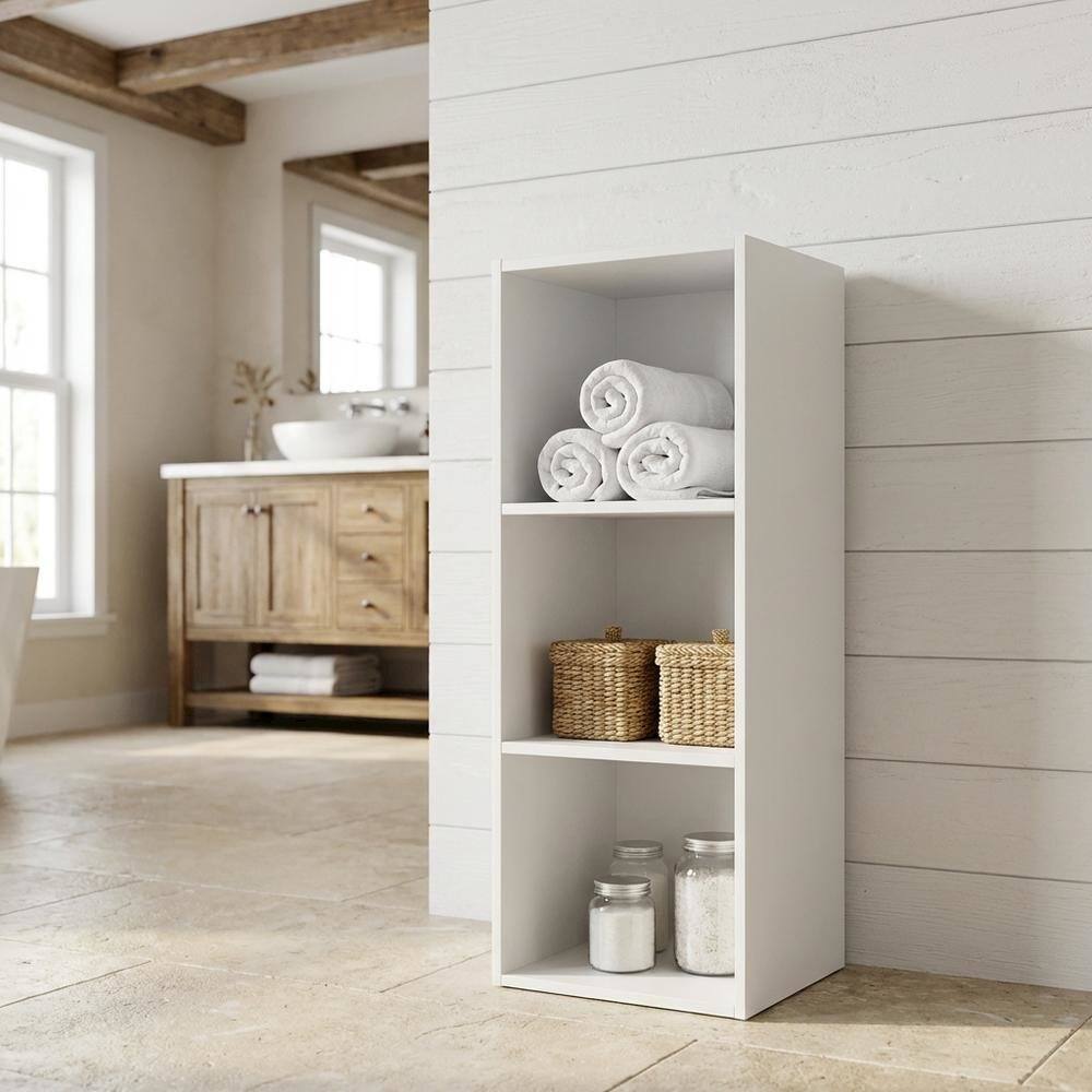 Angle. FurniFact - White 3-Tier Open Shelf Bookcase with Modern Design and Sturdy Construction - Brown.