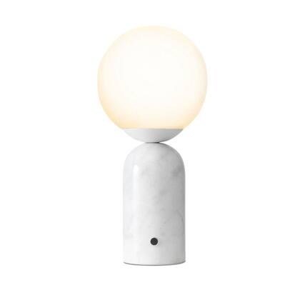 Front. Brightech - Mila Tall LED Modern Contemporary Round Globe Dimmable Bedside Nightstand Desk Lamp with Frosted White Glass Shade - Glossy White Marble.