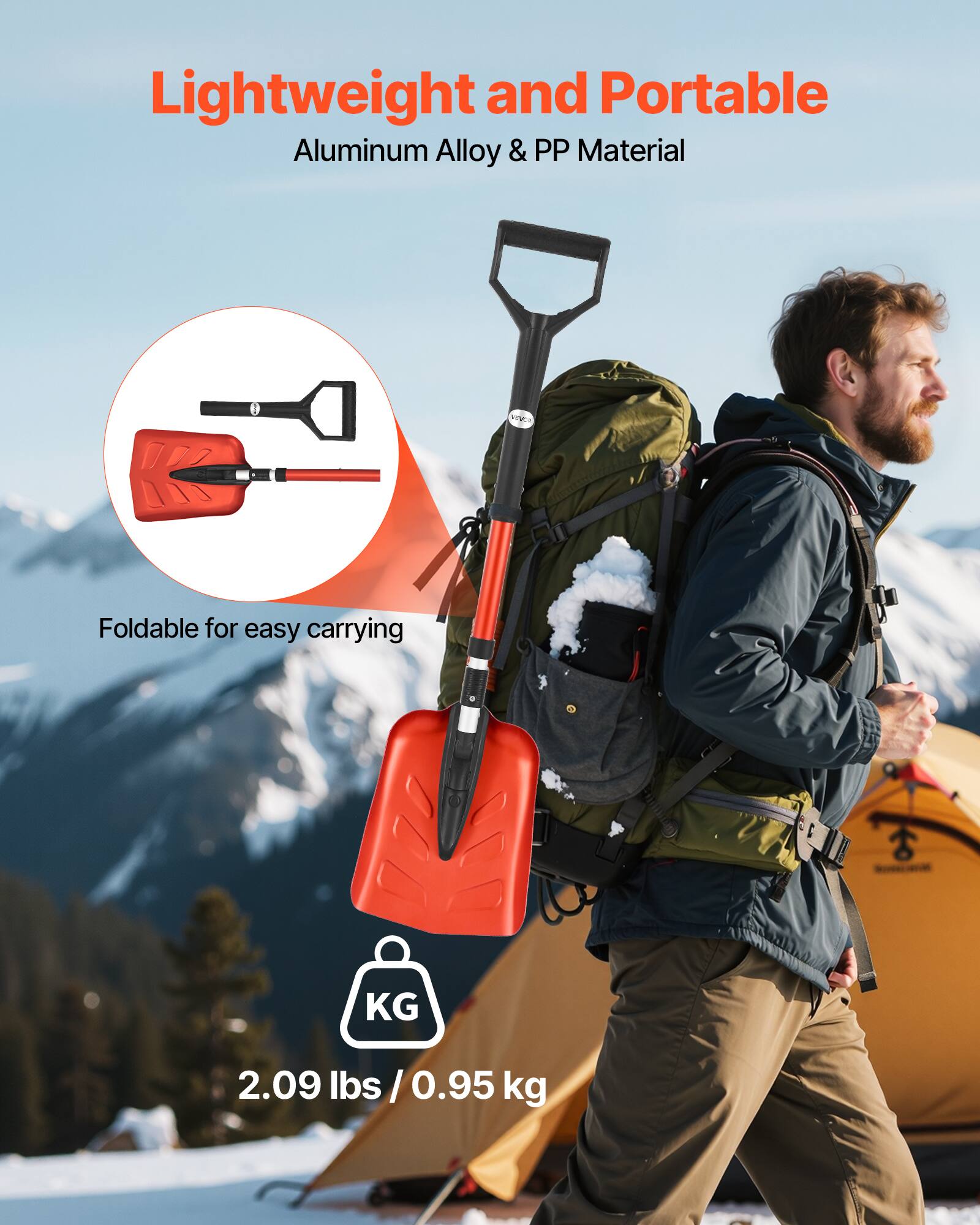 Lightweight and Portable  
Aluminum Alloy & PP Material  
Foldable for easy carrying  
2.09 lbs / 0.95 kg