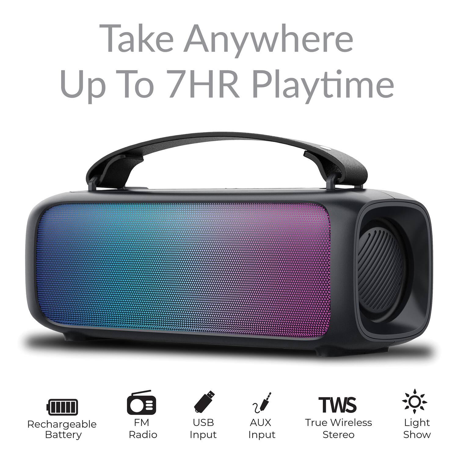 iQ Sound Portable Bluetooth 2.0 channel Speaker With Rgb Light