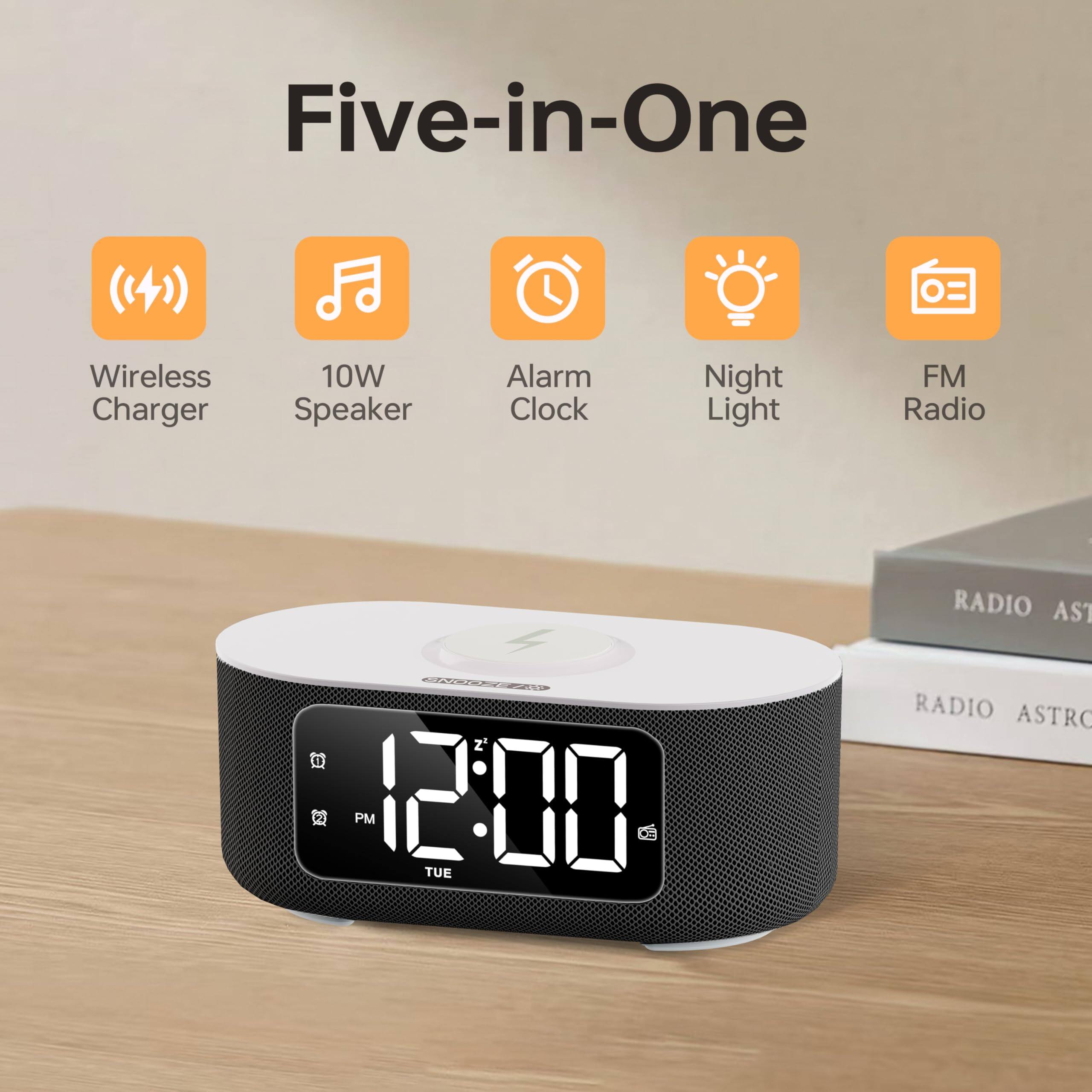 Five-in-One

- Wireless Charger
- 10W Speaker
- Alarm Clock
- Night Light
- FM Radio

12:00 PM TUE