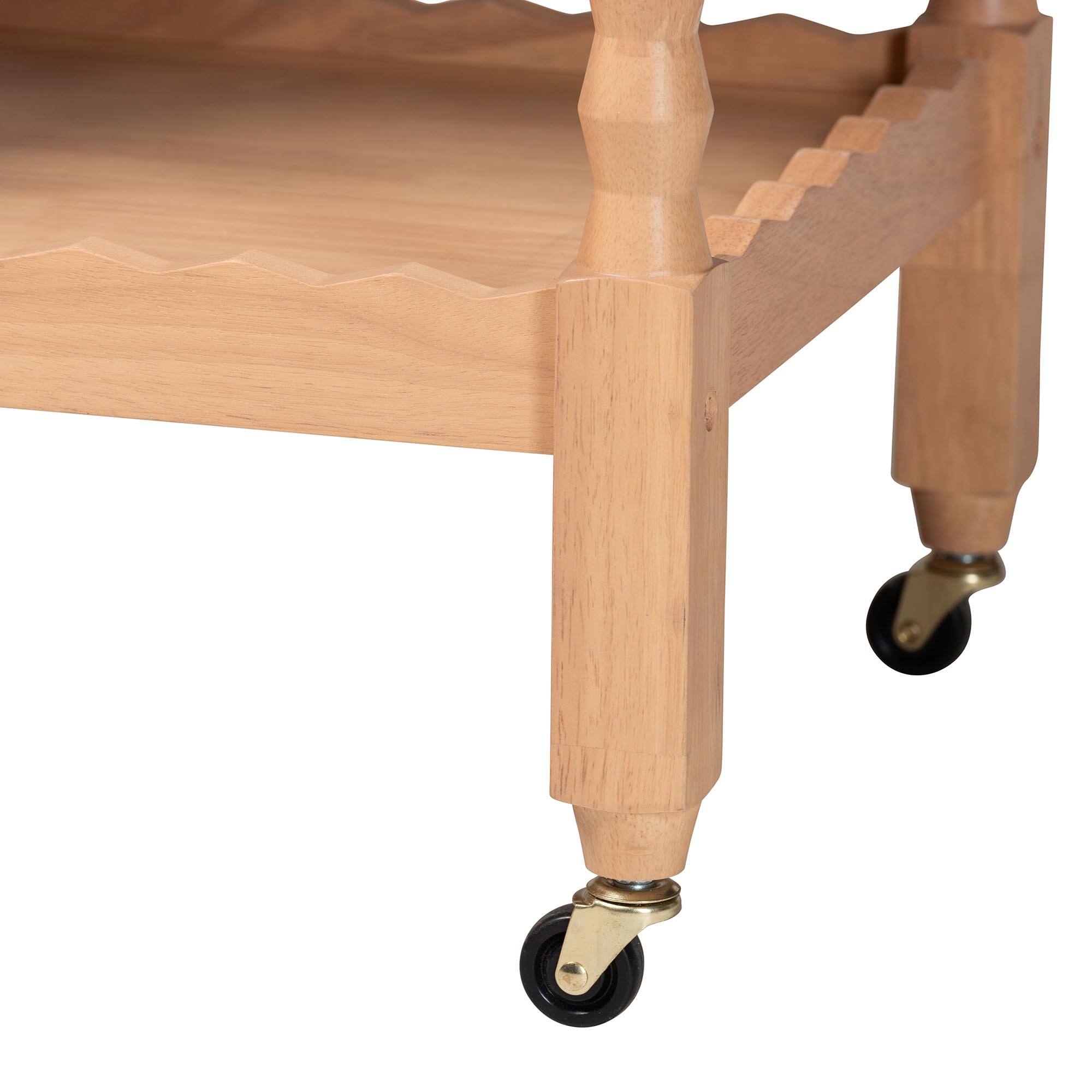 Alt View 1. Baxton Studio - Seamus 3-Tier Book Cart with Bobbin Frame - Beech Brown.