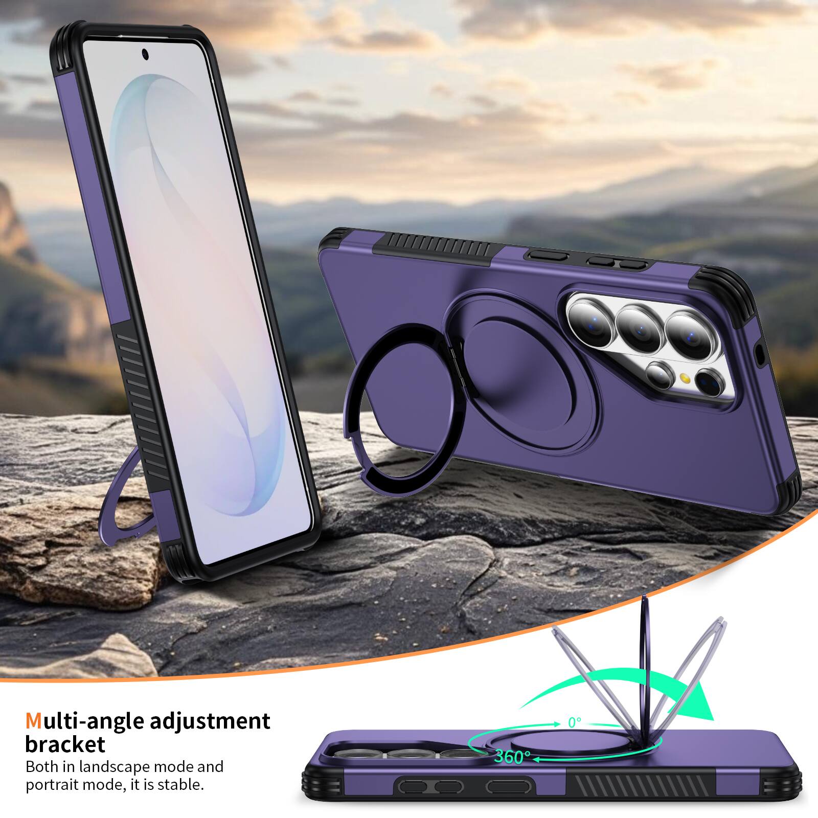 Multi-angle adjustment bracket  
Both in landscape mode and portrait mode, it is stable.  
360°