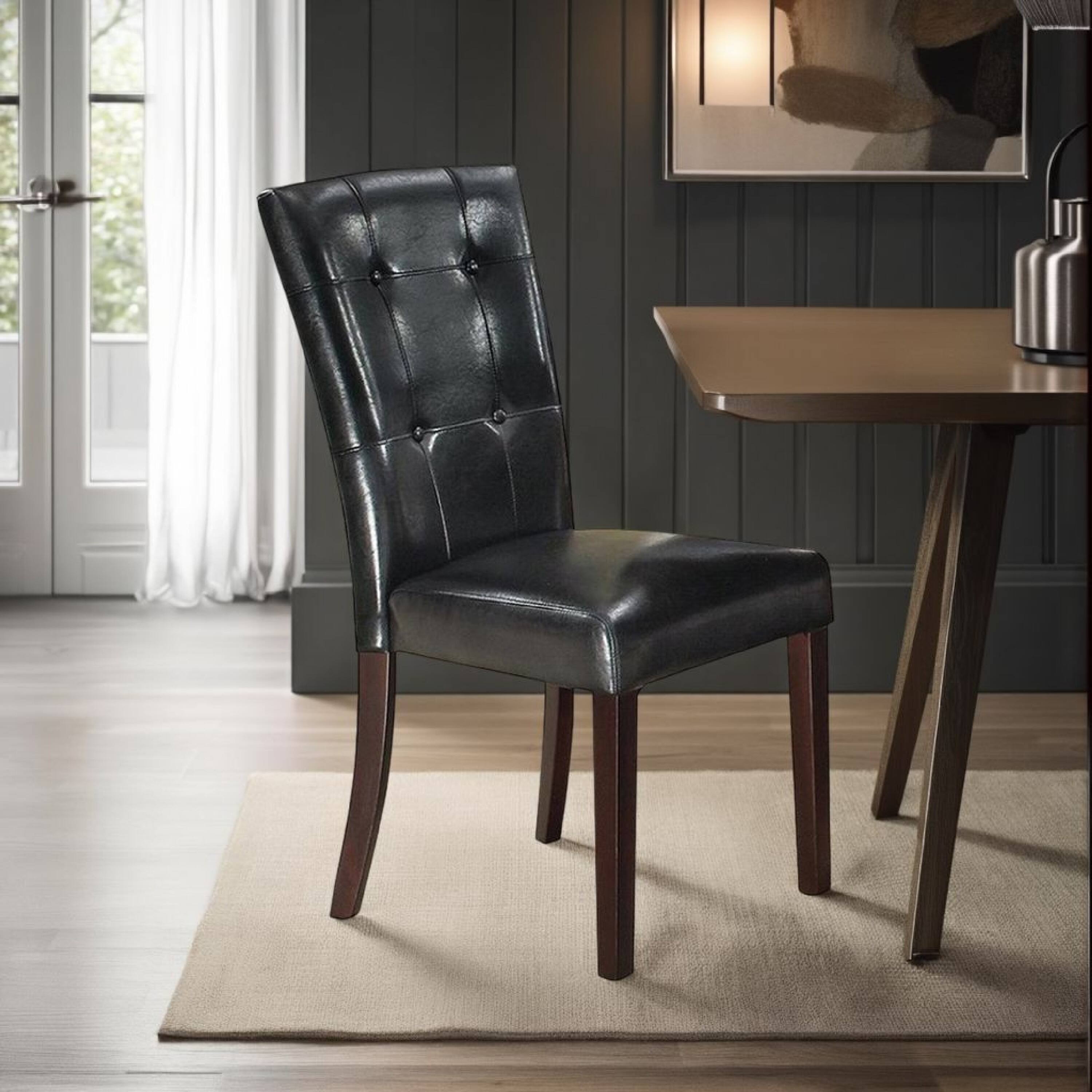 Alt View 5. Manhattan Lane - Dining Side Chair Set of 2, Button Tufted Black Faux Leather Upholstery - Black.