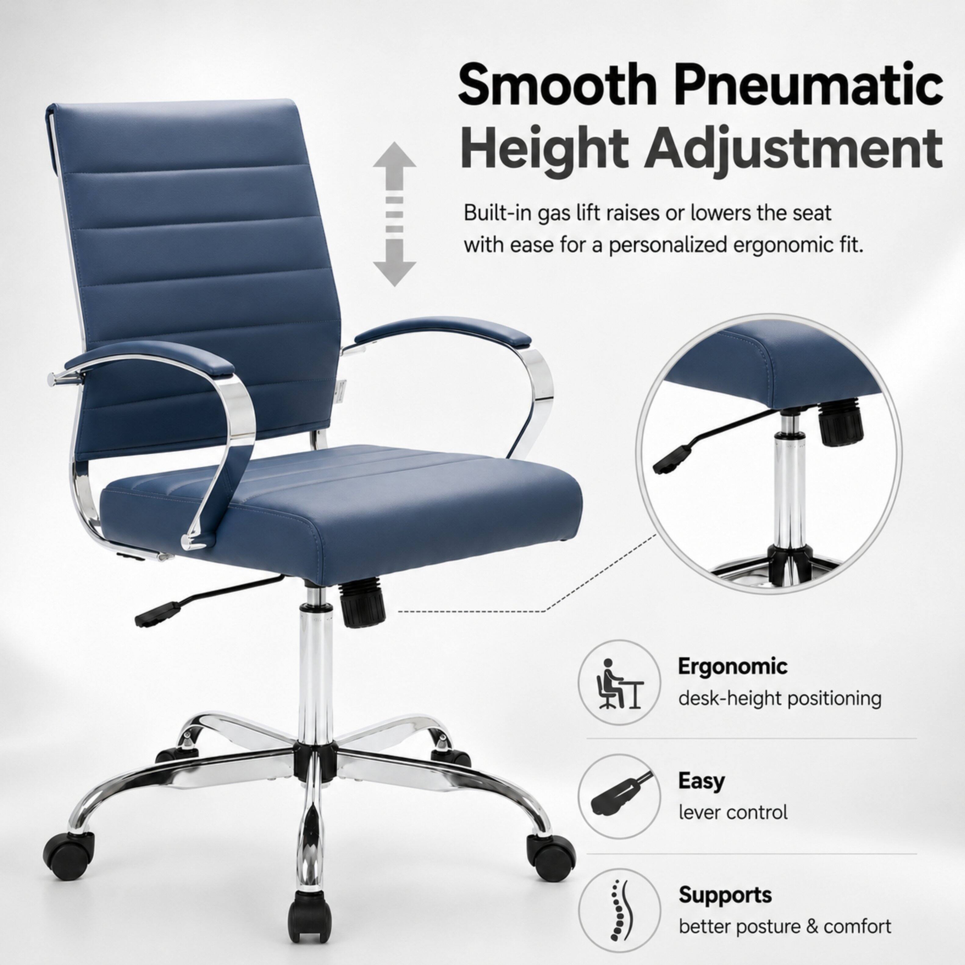 Smooth Pneumatic Height Adjustment  
Built-in gas lift raises or lowers the seat with ease for a personalized ergonomic fit.  
Ergonomic desk-height positioning  
Easy lever control  
Supports better posture & comfort