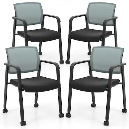 Front. Costway - Costway Conference Chairs Set of 4 Stackable Office Guest Mesh Chair Waiting Room Wheels - Gray.