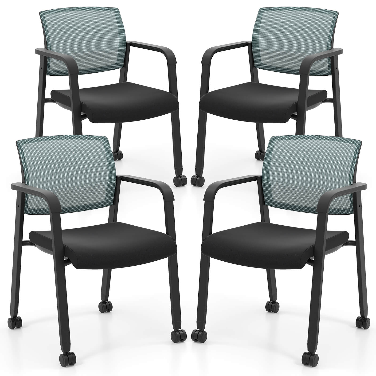 Front. Costway - Costway Conference Chairs Set of 4 Stackable Office Guest Mesh Chair Waiting Room Wheels - Gray.