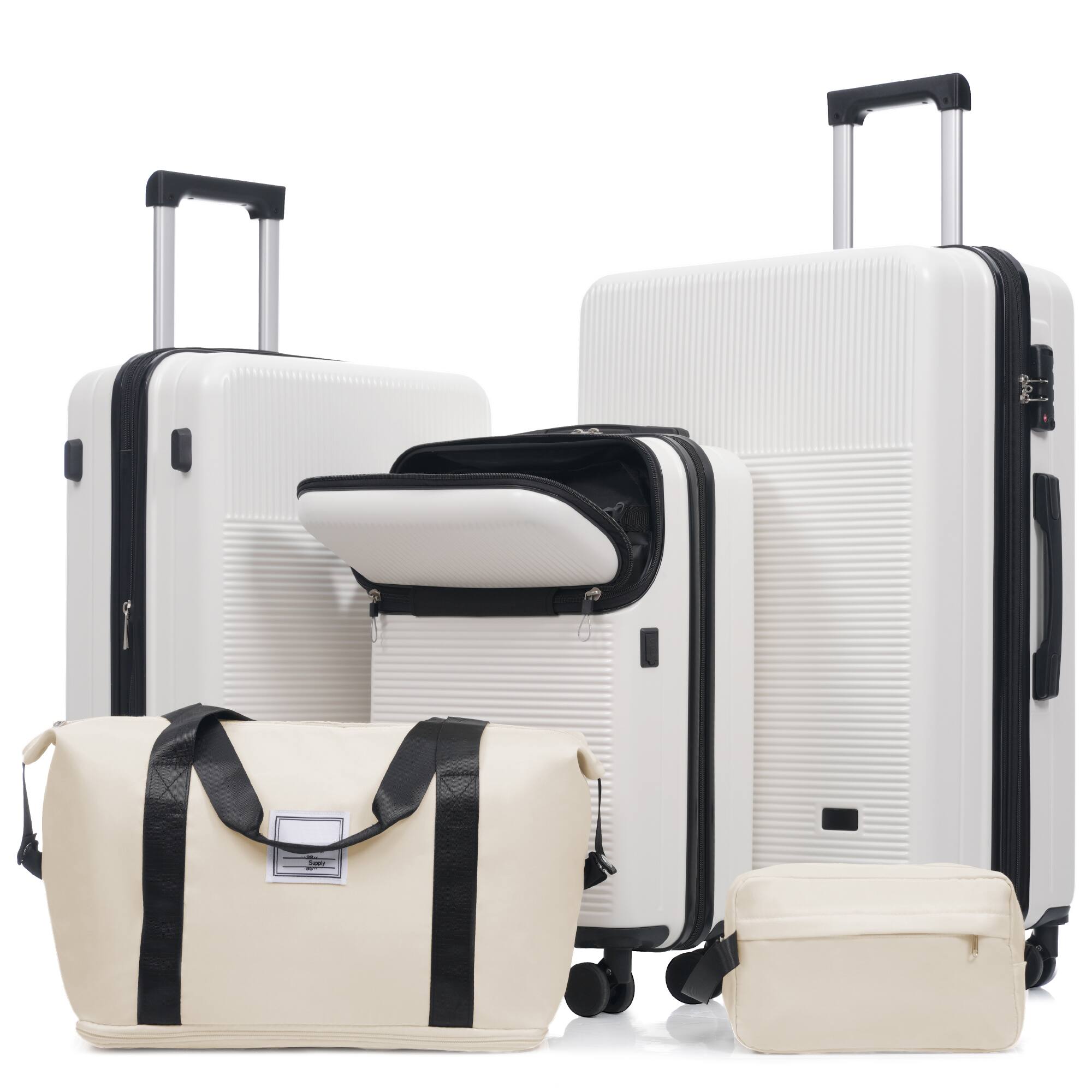 Alt View 9. Ecooso - 5-Piece ABS Luggage Set with Half-Open 20" Carry-On, USB Port, Double Spinner Wheels, TSA Locks, Bags - White.