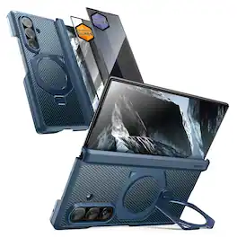 SUPCASE - UB Aero MagSafe Case for Samsung Galaxy Z Fold 8 Ultra Case with 360° Rotatable Stand, HD & Privacy Screen Protectors - Aramid Blue