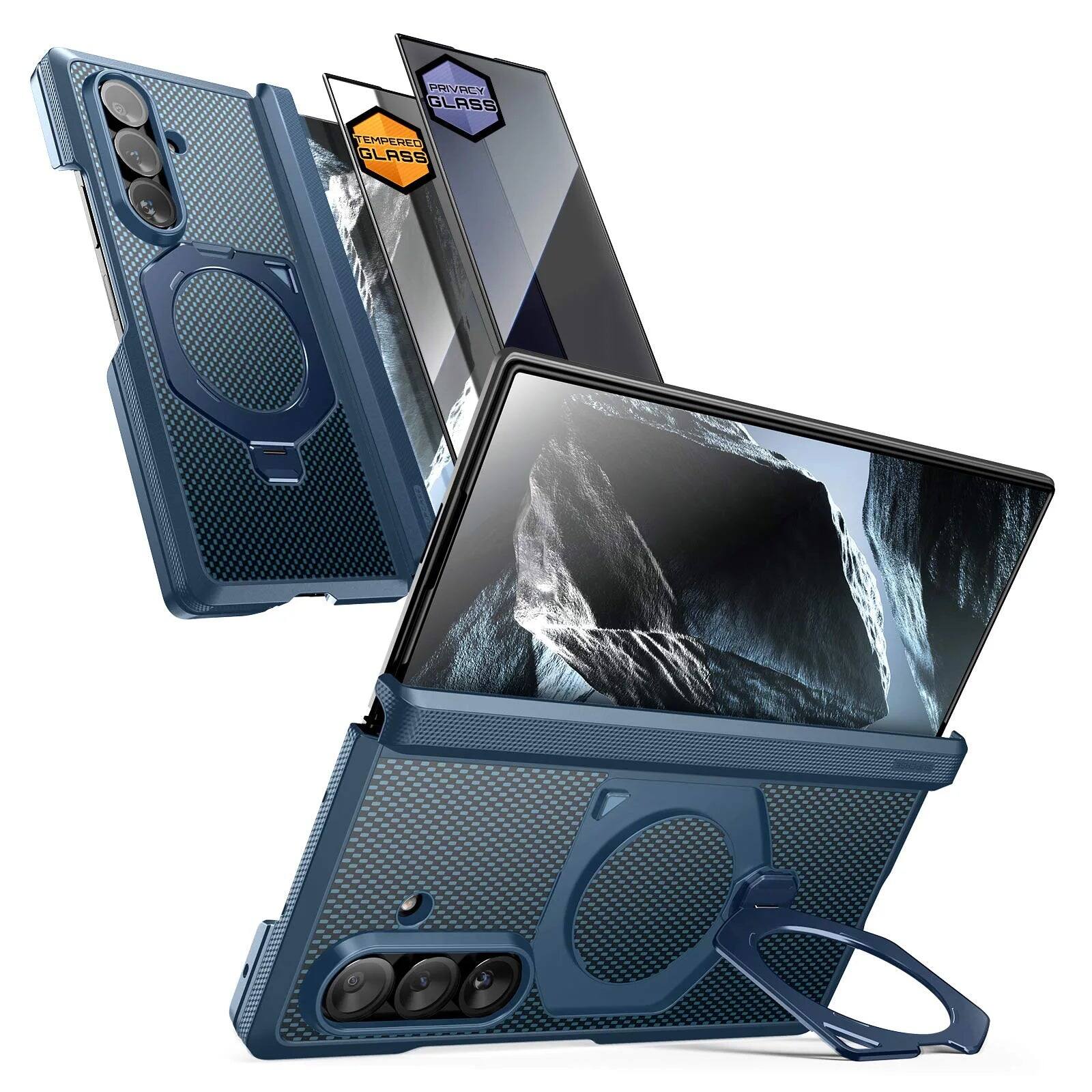 SUPCASE - UB Aero MagSafe Case for Samsung Galaxy Z Fold 8 Ultra Case with 360° Rotatable Stand, HD & Privacy Screen Protectors - Aramid Blue
