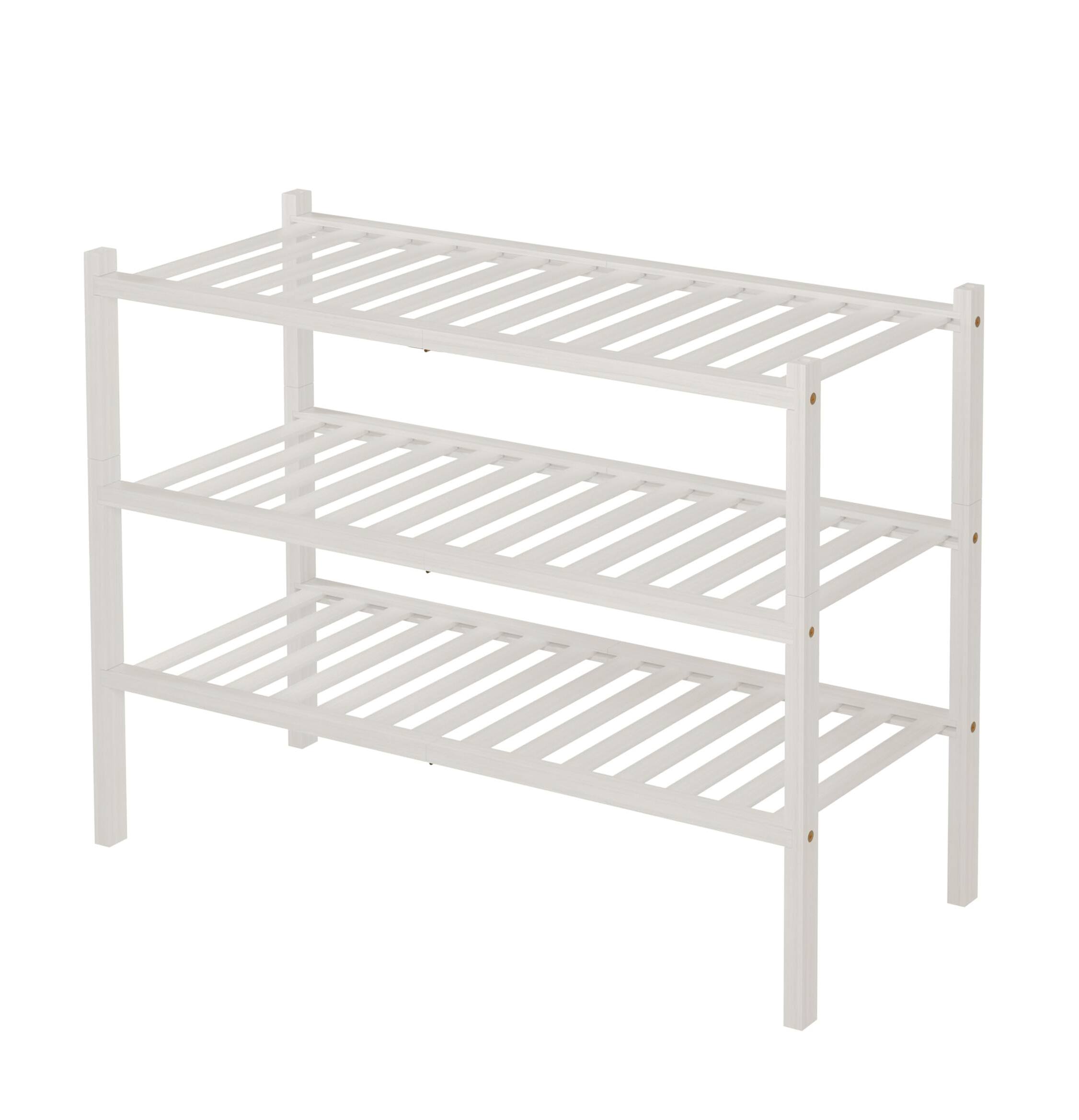 Alt View 2. Dazzed Corner - 3 Tier Bamboo Shoe Rack for Closet Free Standing Wood Shoe Shelf Storage Organizer Stackable - White.