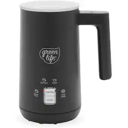 GreenLife - 10oz Ceramic Electric Milk Frother, 4-in-1, Hot & Cold Foam, PFAS-Free, Cordless Milk Warmer & Steamer - Black