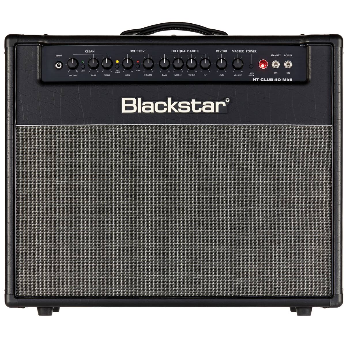 CLEAN  
OVERDRIVE  
EQUALISATION  
REVERB  
MASTER POWER  

INPUT  
VOLUME  
BASS  
TREBLE  
GAIN  
VOLUME  
BASS  
TREBLE  
LEVEL  
VOLUME  

STANDBY  
POWER  
ON  
ON  

HT CLUB 40 MkII  

Blackstar