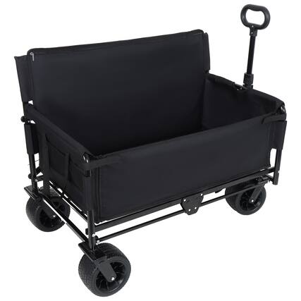 Front. Mondawe - 3-in-1 Convertible Folding Wagon Utility Carts w/ 500LBS Capacity, 180L Space, All-Terrain Wheels for Outdoor Use - Black.
