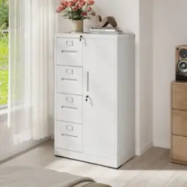 Loheer - Metal Filing Cabinet 4 Drawer Vertical File Cabinet with Lock White Storage Cabinet with Door for Home Office
