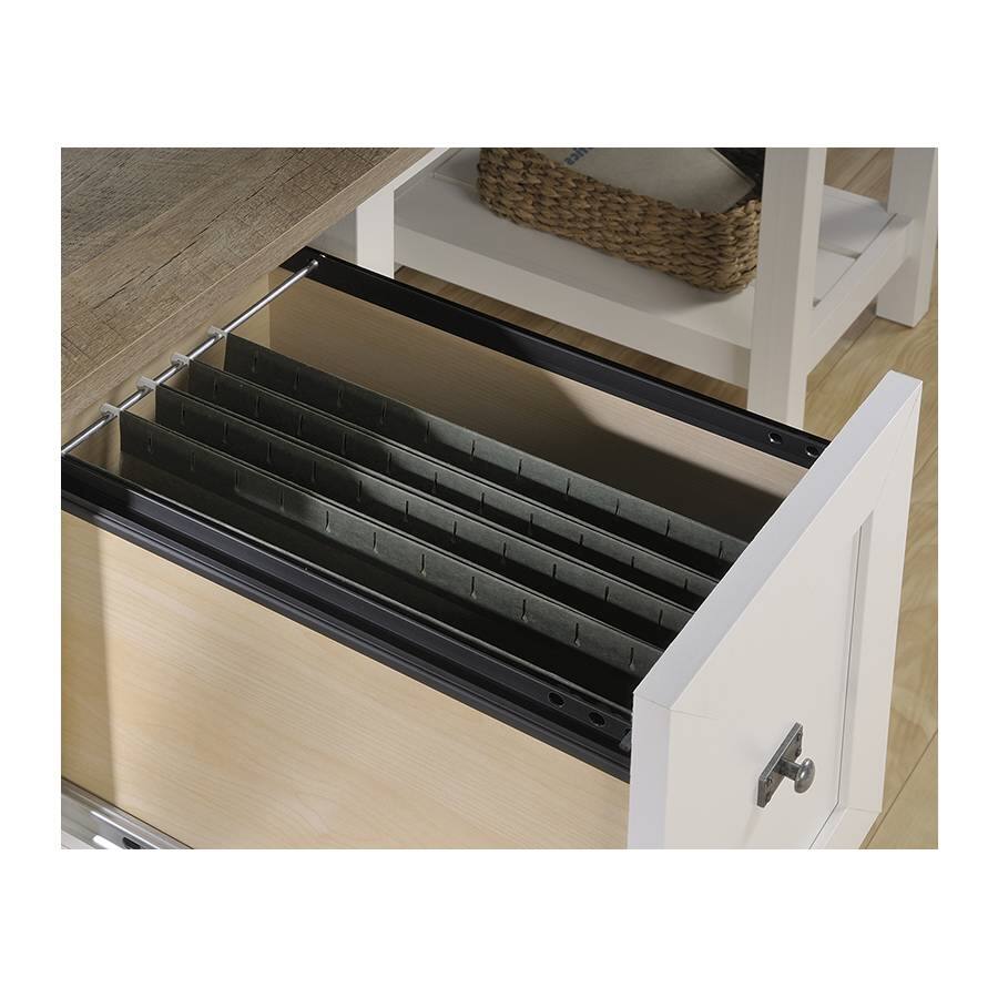 Left. SlickBlue - Top Drawer Farmhouse Office Desk with 2 Storage Drawers - White Oak.