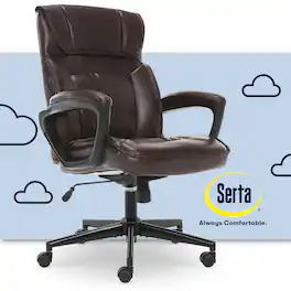 Serta - Hannah Upholstered Executive Office Chair with Headrest Pillow - Smooth Bonded Leather - Biscuit