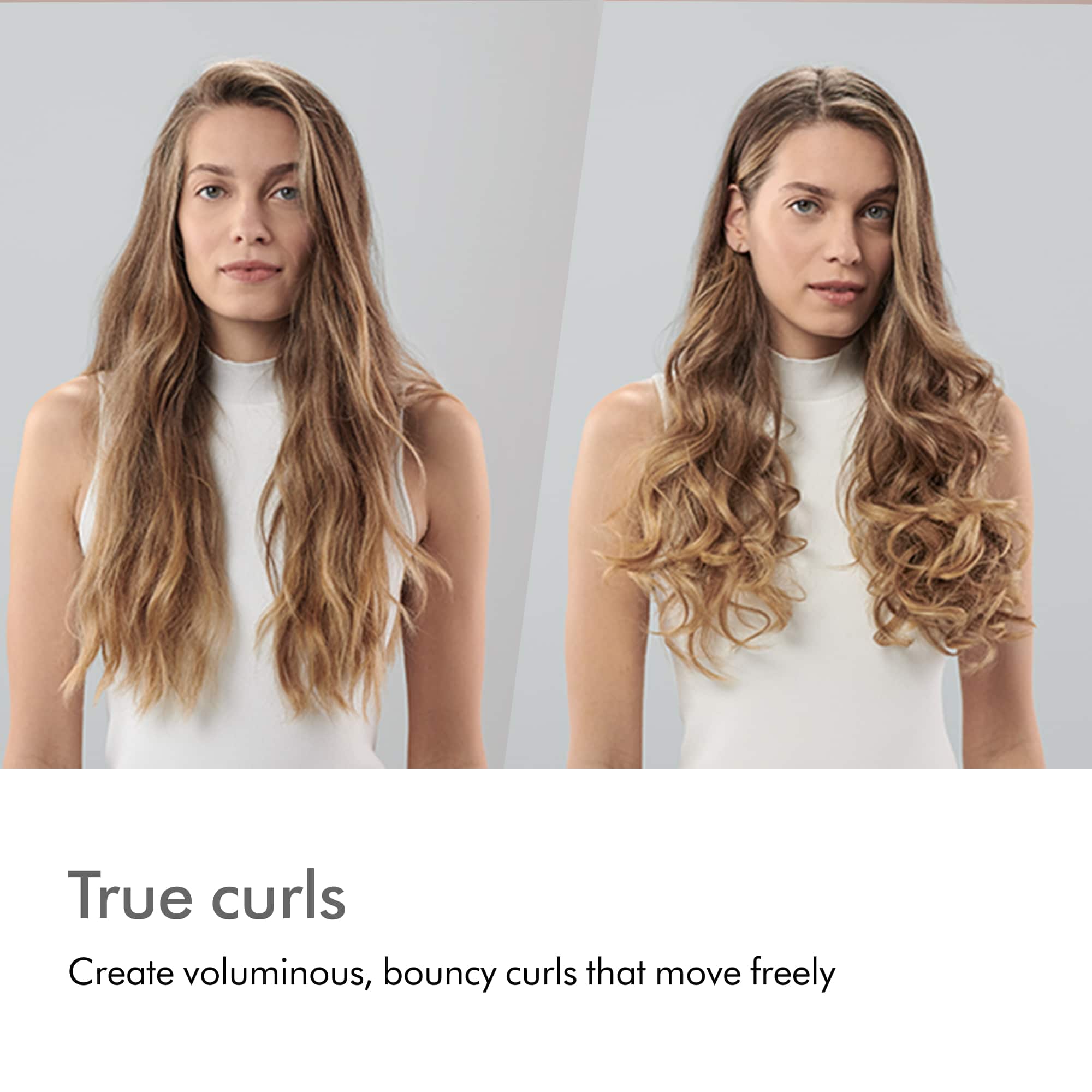 True curls create voluminous, bouncy curls that move freely.