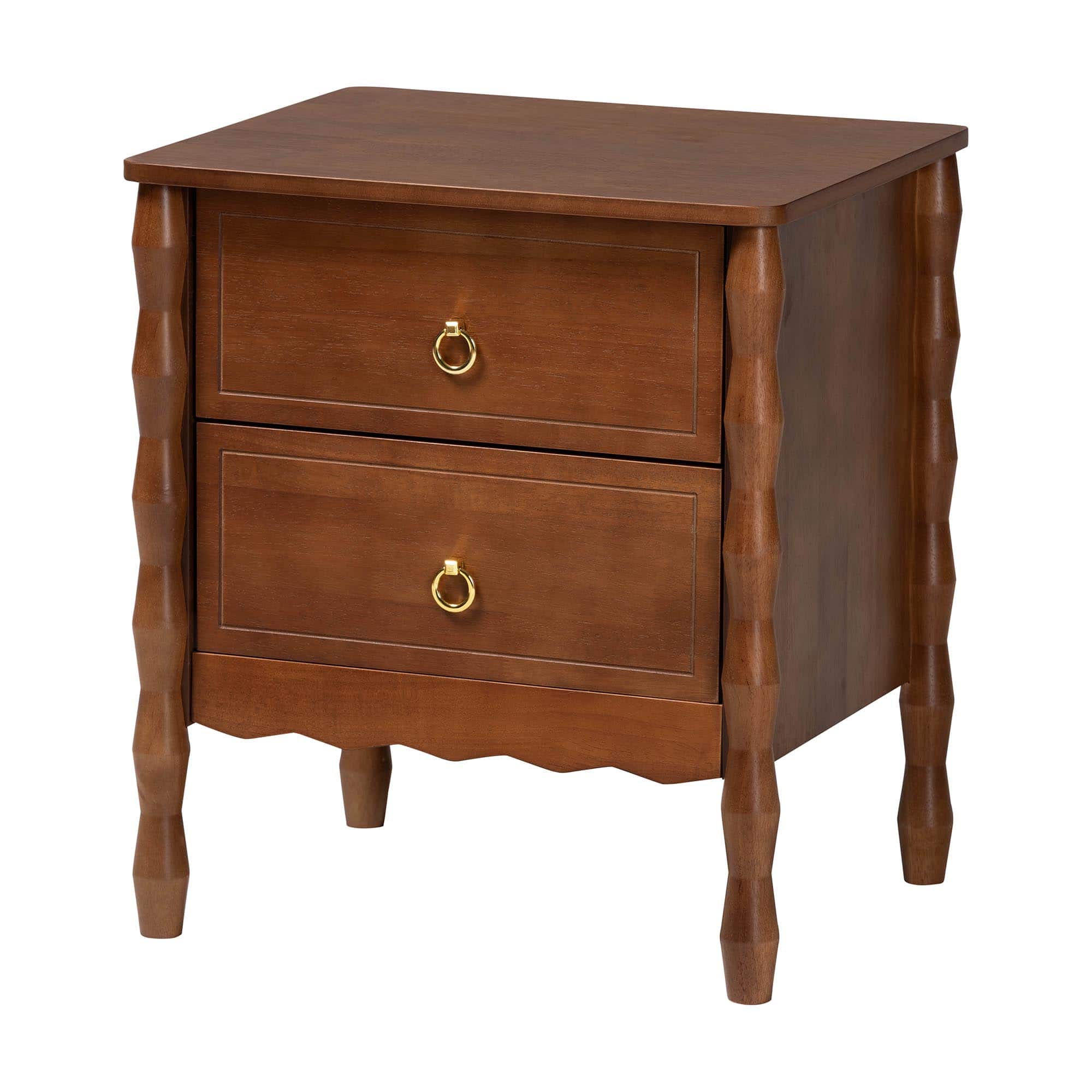 Baxton Studio - Seamus 2-Drawer Nightstand with Carved Bobbin Frame - Walnut Brown price history on PriceWatchPro