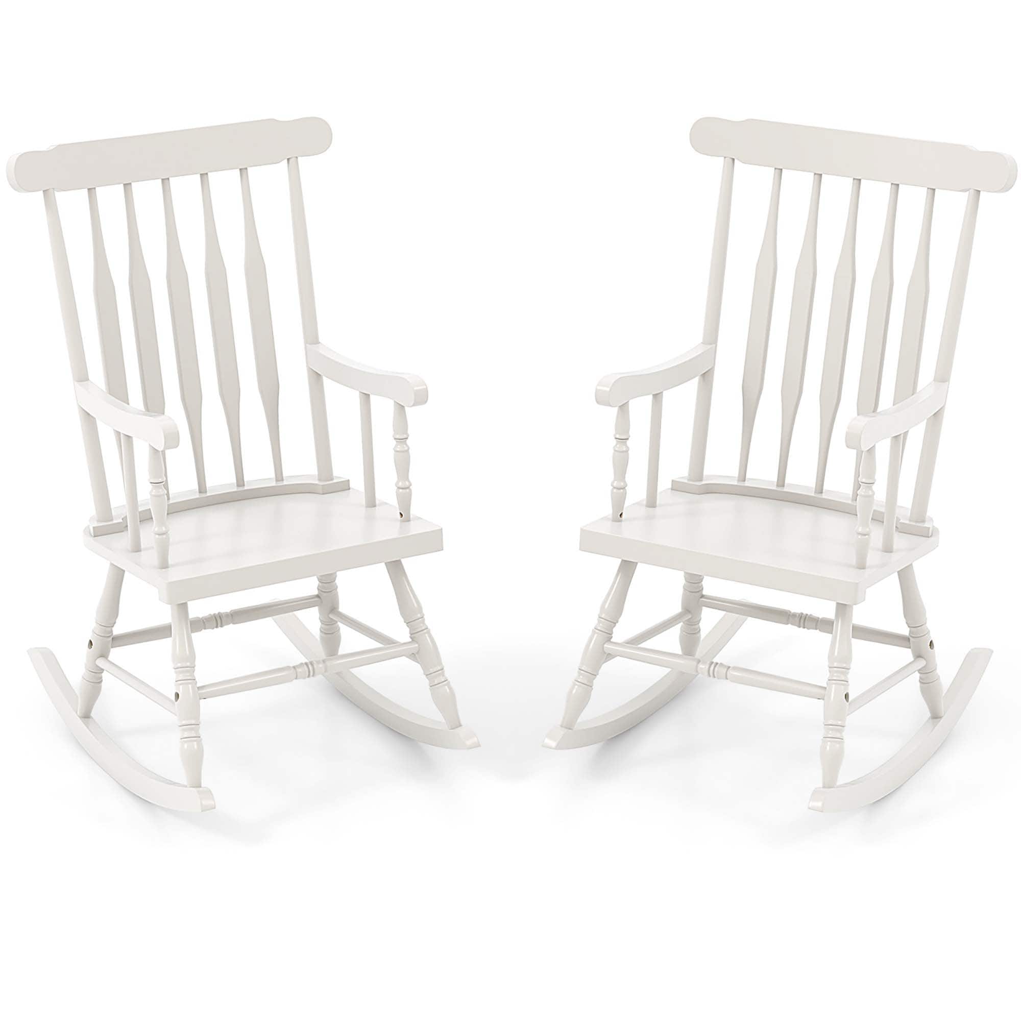 Gymax - 2PCS Wooden Rocking Chair Single Rocker Indoor Garden Patio Yard - White