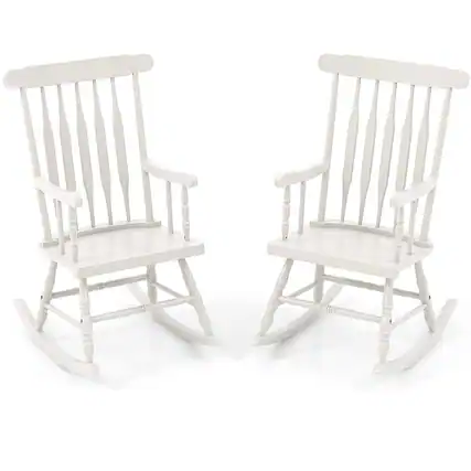 Front. Gymax - Gymax 2PCS Wooden Rocking Chair Single Rocker Indoor Garden Patio Yard White - White.