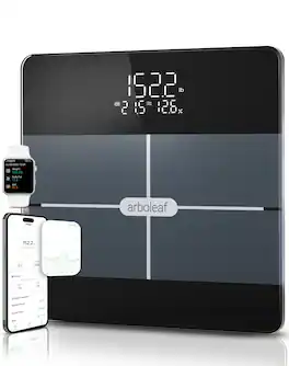 Arboleaf - Smart Scale for Body Weight, 3-in-1 LED Display, Bluetooth Body Composition Scale, Tracks 14 Metrics, 400 lb - Black