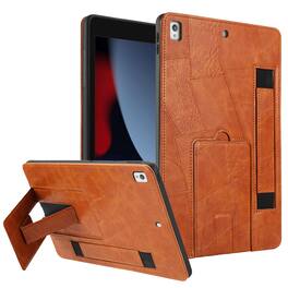 Dteck - Leather Texture Case for Apple iPad (9th Generation) 10.2" 2021, Shockproof Cover with Multi-Angle Stand and Hand Strap - Brown