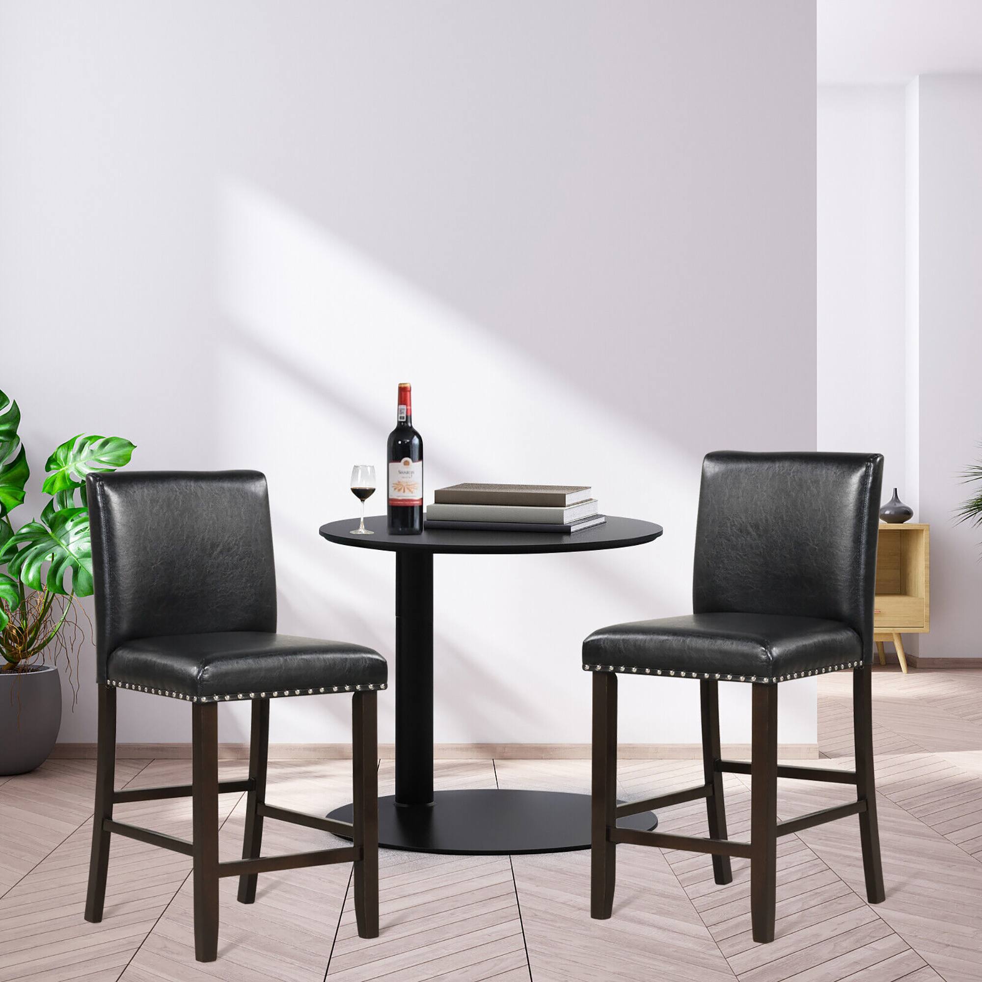 Alt View 3. Gymax - Gymax Set of 4 Bar Stools PVC Leather Counter Height Chairs for Kitchen Island Black - Black.