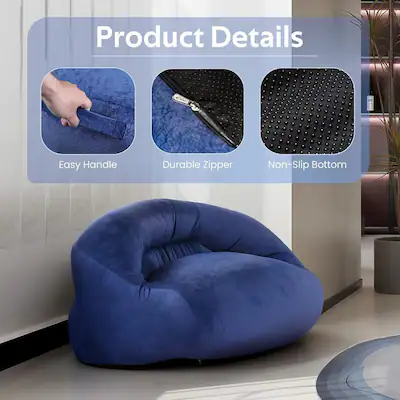 4 Foot Giant Memory Foam Bean Bag Chair - Removable Microfiber Cover, Blue, For Adults & Kids